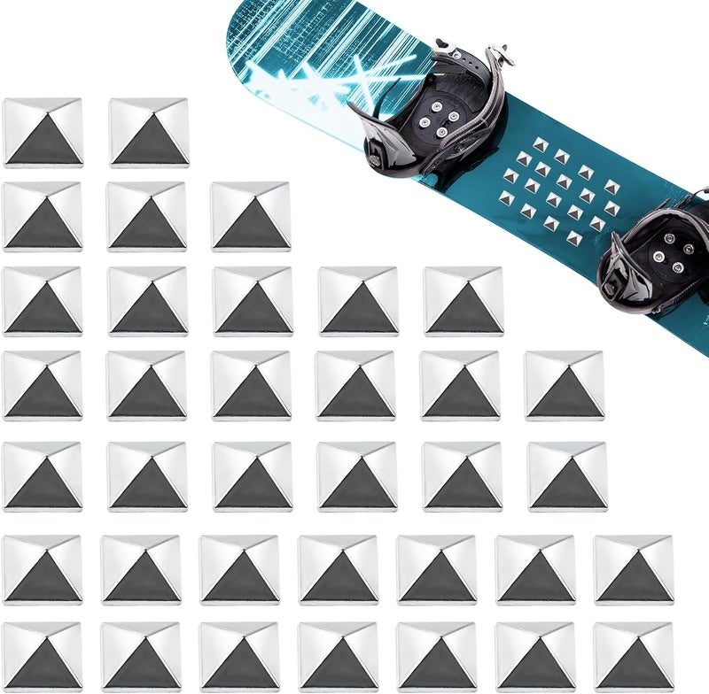 Voccos 36Pcs Snowboard Stomp Pad Pyramid Studs Anti Slip Metal Stomp Pad Snowboard Step Pad Snowboard Foot Grip Self Adhesive Snow Board Mat Provides Extra Grip for Men Women Winter Snowboarding Ski Skiing - Image 1